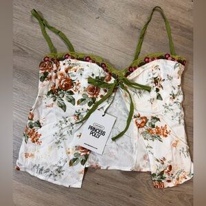 Princess Polly Floral Corset Tie Front Cami Top Cottagecore Small